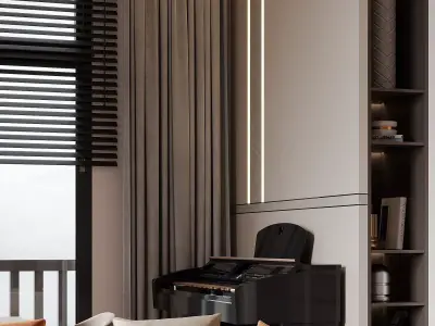 Livingroom and kichen modern minimalist 3D model