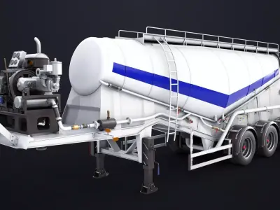 Cement Mixer and Trailer Rigged All PBR Unity UE Textures 3D Model Pack