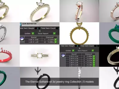 The Eternal Solitaire stl 3d jewelry ring Collection 3D Model Pack