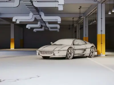 Parking garage with Ferrari sports car 3D model 3D model