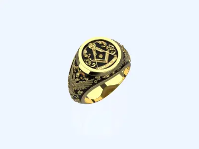 Masonic Ring With Floral Leaf Work Design 3D print model
