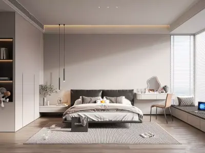 Simple Sleep Space Bedroom Interior Scene 3D model