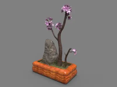 Bonsai Tree with pink flowers 3d Model Low-poly 3D model