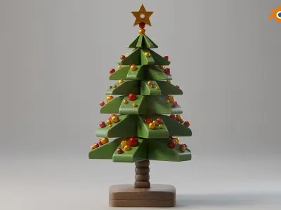 Painted wooden christmas tree 03 Low-poly 3D model