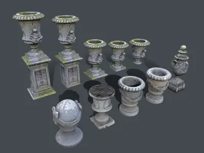 Park Decoration Stone Vases  Low-poly 3D model