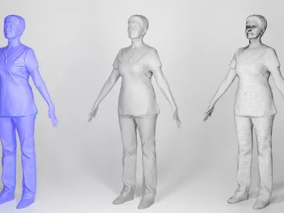 Middle-aged woman in red surgical uniform in A-pose 126 Low-poly 3D model
