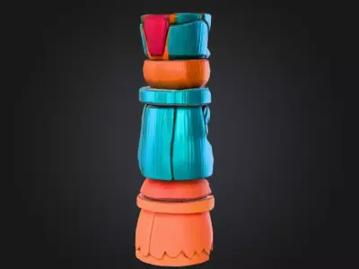Carved Festival Totem is a vibrant stylized 3D prop Low-poly 3D model