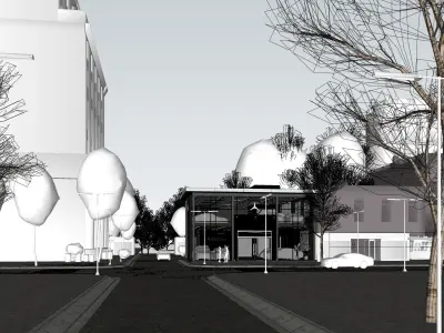 Exterior House - Night Scene 3D - Car showroom 3D model