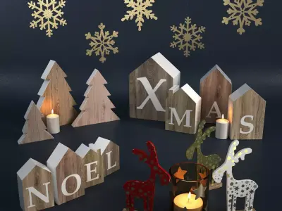 Christmas Toys Wooden Set 3D model