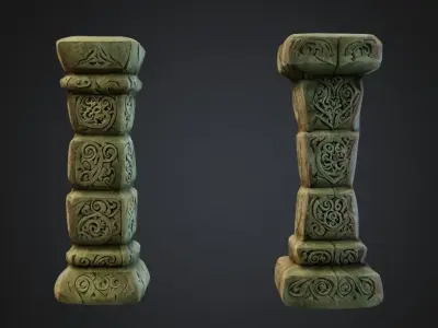 Ancient Carved Stone Columns - for Game and Visualization Free low-poly 3D model