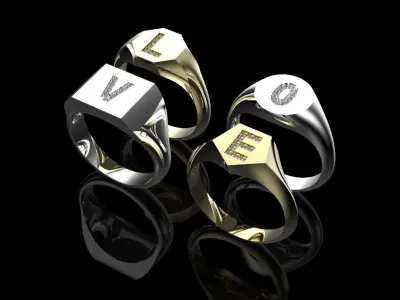 Assorted Signet Ring-L-O-V-E Diamond Initial Prong Ring 3D print model