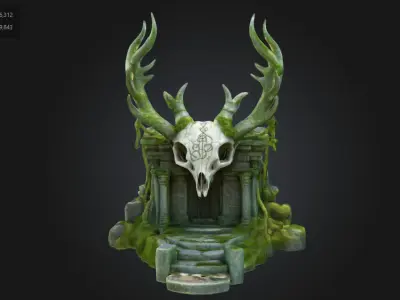 Stylized Ancient Ritual Shrine with Antlers Game Asset 3D model