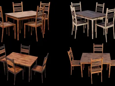 PBR WOOD FURNITURES - Collection 01  - 4K Textures Game Ready Low-poly 3D model