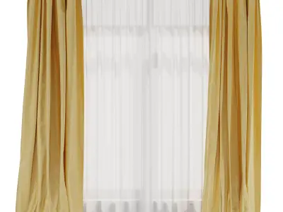 Curtain with rod 49 yellow curtain HBH  Low-poly 3D model