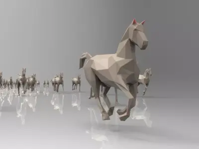 Low poly running horses - 23pcs posed Low-poly 3D model
