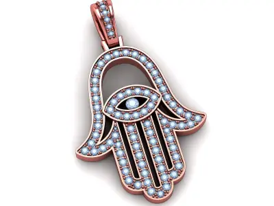 Hamsa Pendant Necklace with Diamonds Printable 3D Model 3D print model