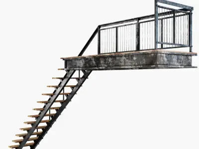 Metal stair with railing Low-poly 3D model