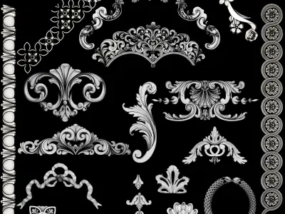 Collection of classical ornaments Low-poly 3D model