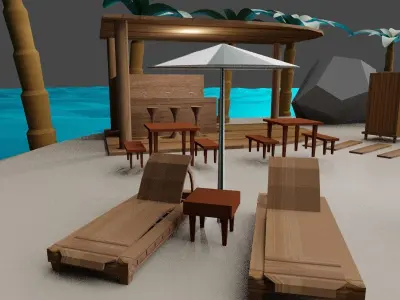 Luxury Beach Island 3D Model Low-poly 3D model