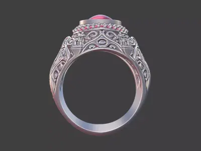Ornate Cabochon Ring With Pave 3D print model