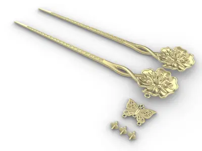 Chinese Flower Hairstick-Hair Pin-Accessories Components 3D print model