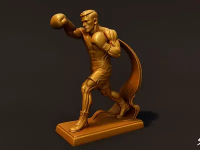 Golden Boxing Statue Low-poly 3D model