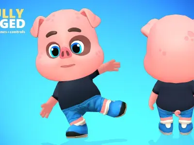 Pig Animated Rigged Low-poly 3D model