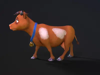 Stilized Cow rigged animations Low-poly 3D model