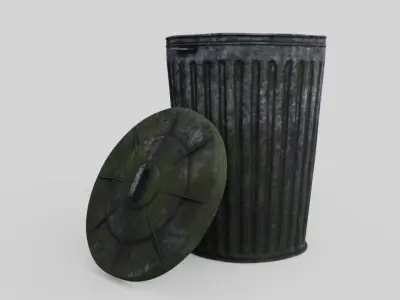 Dustbin 3 Textured Old 3D model