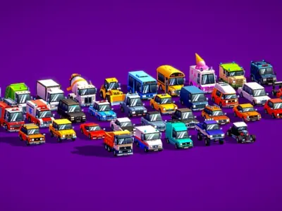 Cartoon Low poly Car Set - Vehicles Low-poly 3D models Low-poly 3D model