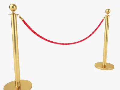 Red Velvet Rope Stanchion Set 3D model