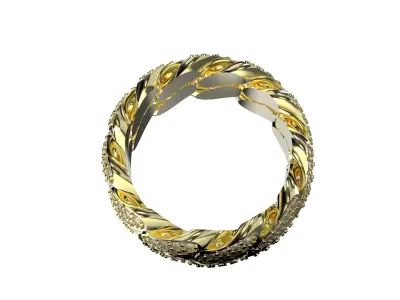 Cuban Link Ring With Stones - Size 9 3D print model