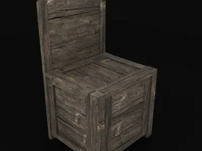 Old Wooden chair VR AR  low-poly 3d model Game Asset Free low-poly 3D model