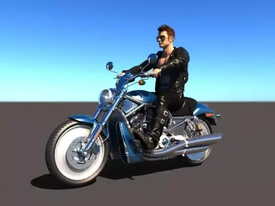 Rigged Rider with Motorbike Model 3D model