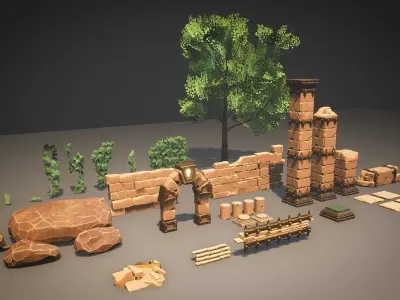 Stylized Modular Ruins Pack Low-poly 3D model