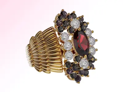 Gold Garnet  Ring for Women Halo Gemstone 3D print model