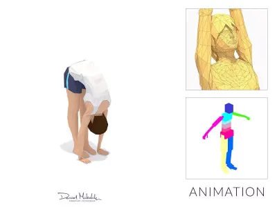 Standing Forward Bend Yoga Exercise Woman Animation Low-poly 3D model