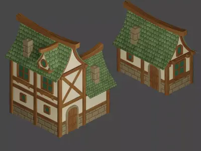 Medieval house modular pack Free low-poly 3D model