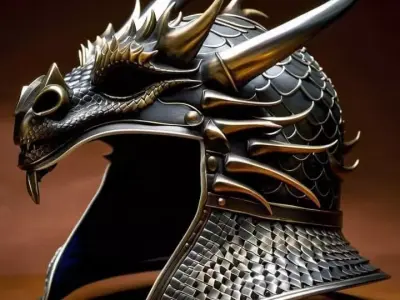 Luxury Dragon Helmet 3D Model Scale Armor Horned Design Low-poly 3D model