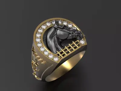 RING WITH HORSESHOE AND HORSE 3D print model