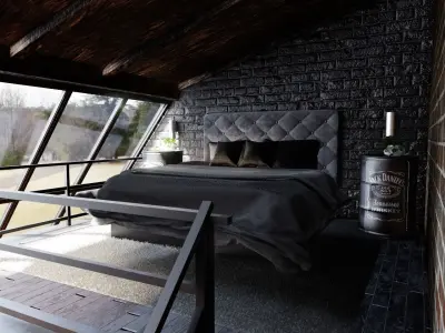 Bed Kitchen Couch Low-poly 3D model