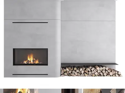 Decorative wall with fireplace set 15 3D model