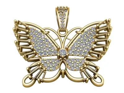 Luxury Butterfly Diamond Pendant 3D Printable  3D print model