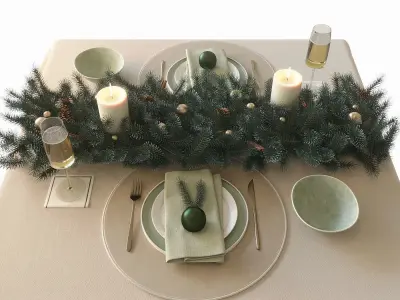 New Years table settings 3D Model Collection
