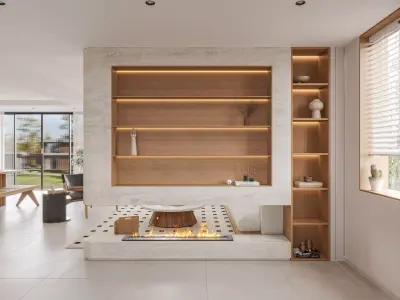 Modern living room dining room interior scenes 368 3D model