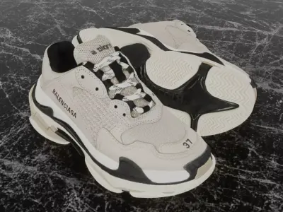 BALENCIAGA TRIPLE S 37 - BEIGE 3D SHOES Low-poly 3D model