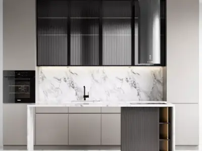 Kitchen 7 modern with marble counter tops 3D model