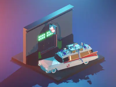 ghostbusters low poly model render in blender Low-poly 3D model