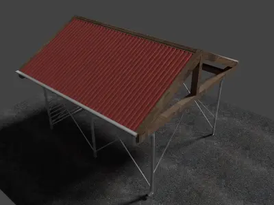 Carport barn with roof Low-poly 3D model