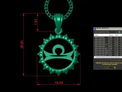 Sun Libra Light Gold Pendant Version 7 3D print model